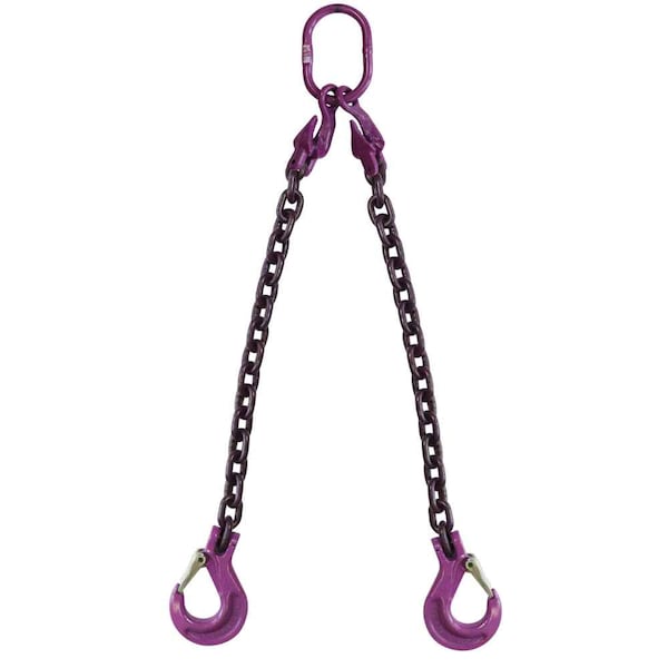 5/8" x 10' - Adjustable 2 Leg Chain Sling w/ Sling Hooks - Grade 100